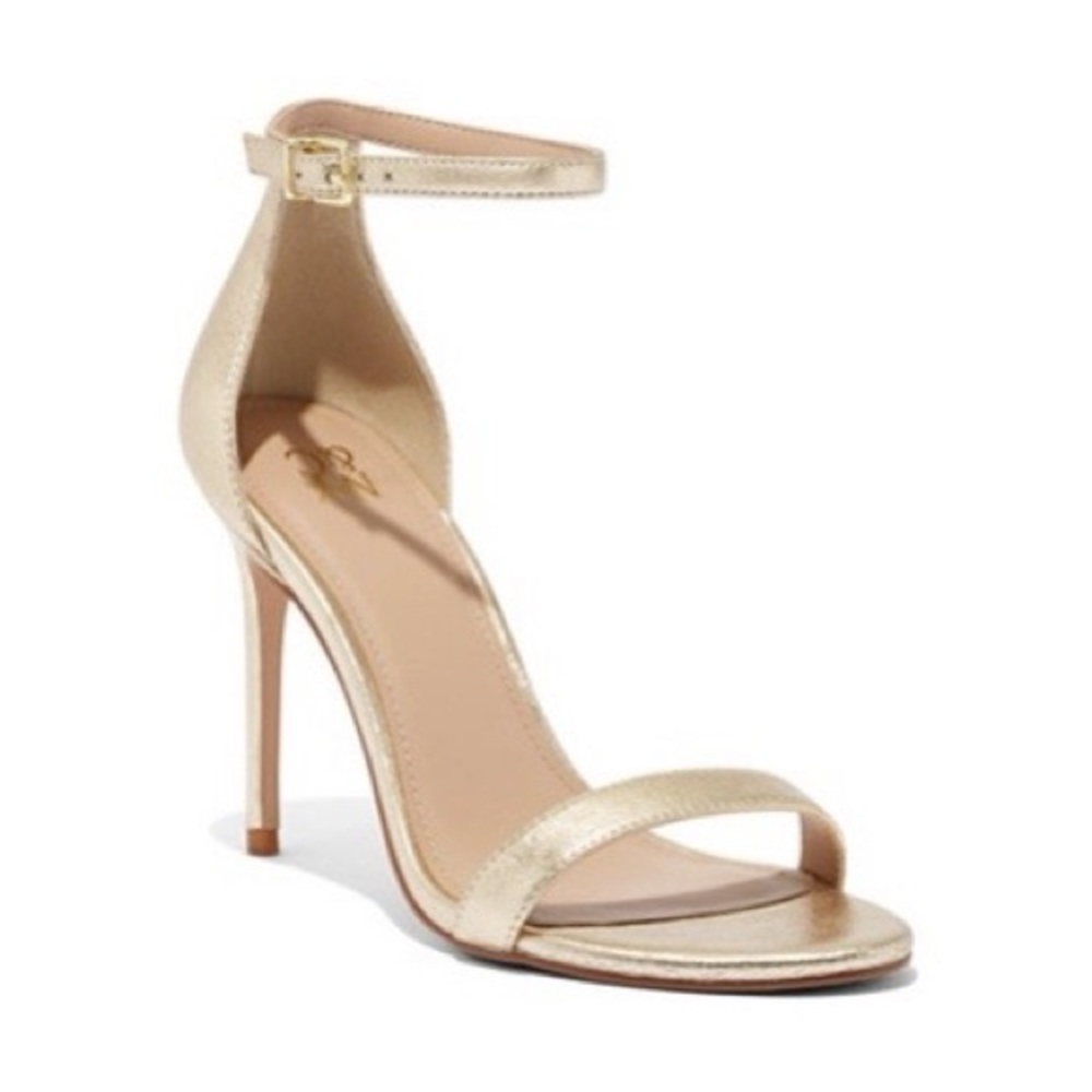 Gold Ankle Strap Heeled Sandal
